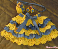 Falda combinada tejida a crochet con tela para niñas